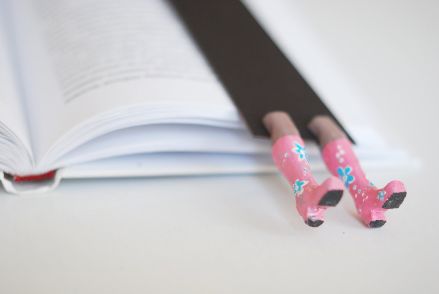 Pastel rainboots bookmark. Light pink boots with blue spring flowers. For teacher, her, mom, girl.