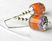 Geometric Orange Dangle Earrings, Sunset Lampwork geometric jewelry Sterling Silver Drop Earrings tangerine tango tt team jetteam - SAStudio