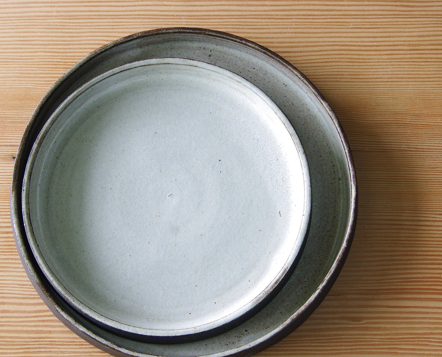 MTO brown and white plate low serving tray nesting platter set modern minimal rustic stoneware pottery ceramic