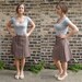 Vintage High-Waisted Skirt - 70s Mauve Herringbone Striped A-Line SM
