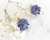 Floral Earring Post-Tiny  Purple  Cabbage Rose Posts-Sweet 16-Kids-Simple Pretty-Great Gift for the Holiday - TasteofShabbyChic