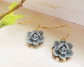 Lovely Resin Floral earrings- Greenish blue rose dangle earrings- So sweet and adorable- great holiday gift-