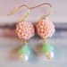 Lilian Pretty Coral Flower Earrings with Seafoam Cone Embracing off White Pearls,Nice for Sweet 16,Feminine Pretty,Fits all Occasions