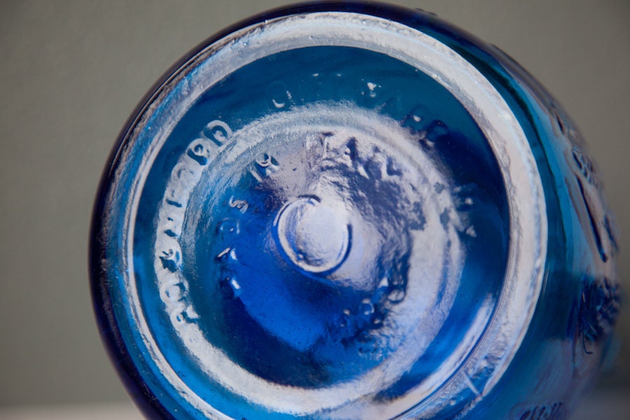 Blue Italian Glass Jar Grape Vine Pattern