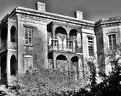 Gothic Dark Art, Haunted Mansion, New Orleans, Architecture Print, 4x6 Black and White Fine Art in 5x7 Mat