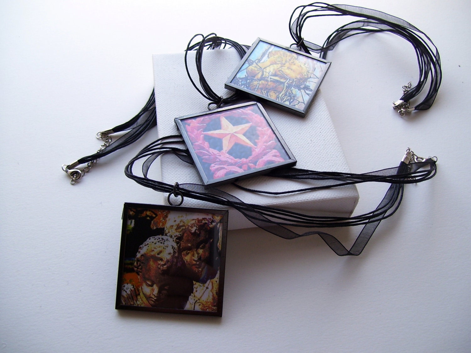 Cherub Pendant, Wearable Art, Gothic Fine Art Cherub Statement Necklace, 2x2 Inch Photo Frame Pendant