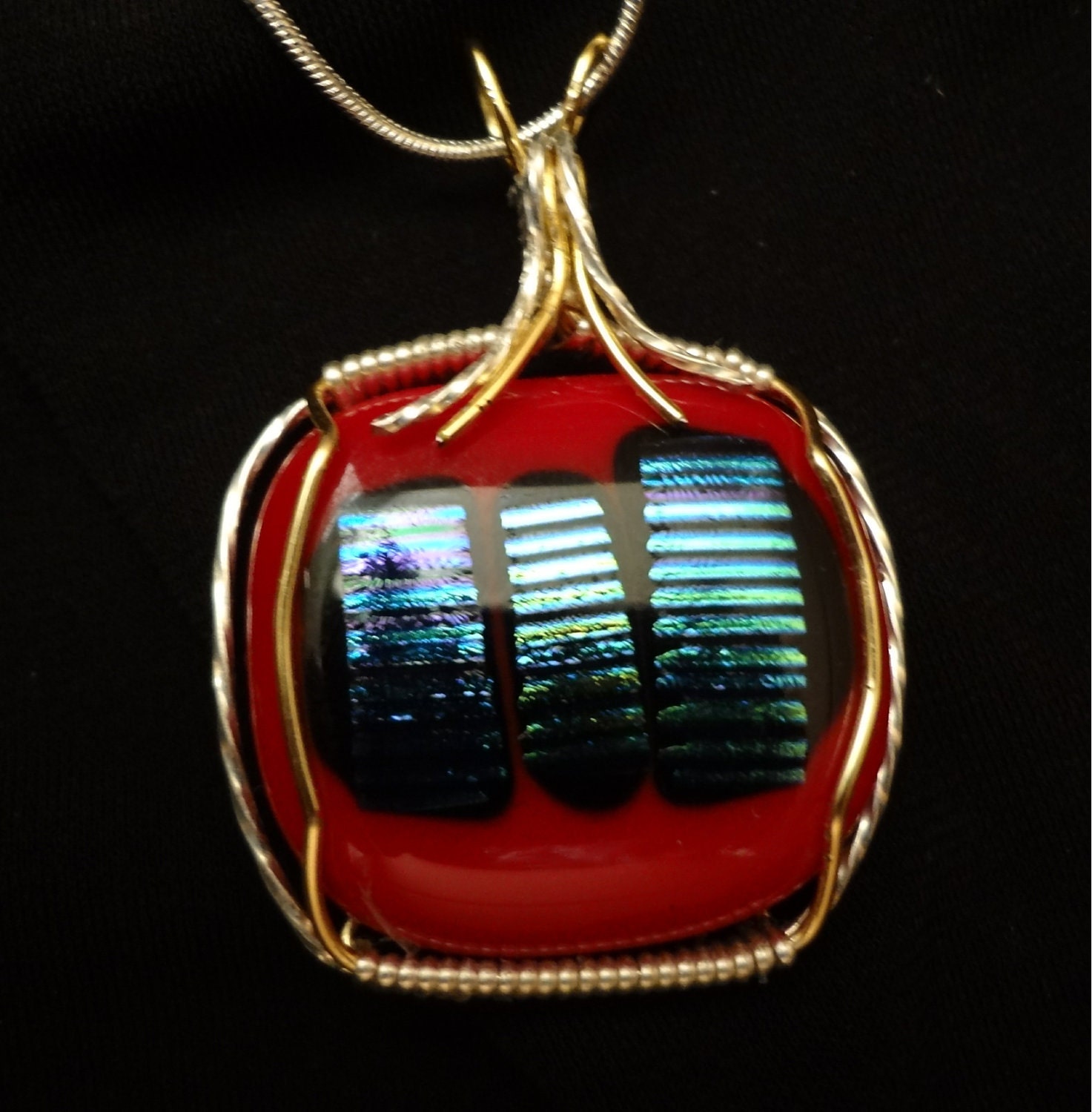 Candy  Apple Wire Wrapped  Dichroic GlassPendant B23