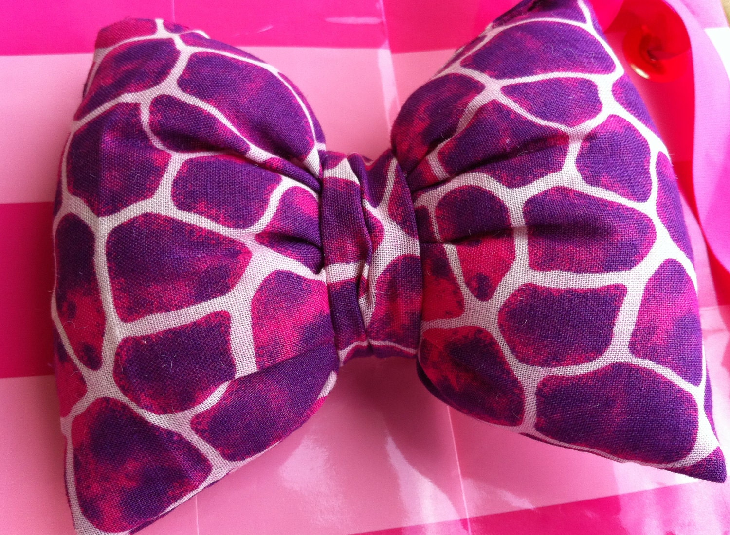 Animal print/Giraffe hot pink purple 3D Hello Kitty inspired poofy hair clip bow (large)