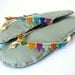 Bunting Banner Flags Fabric Flip Flop Sandals, Home Slippers Sage Greeen Cotton with Cream Straps and Recycled Leather Flags Colors