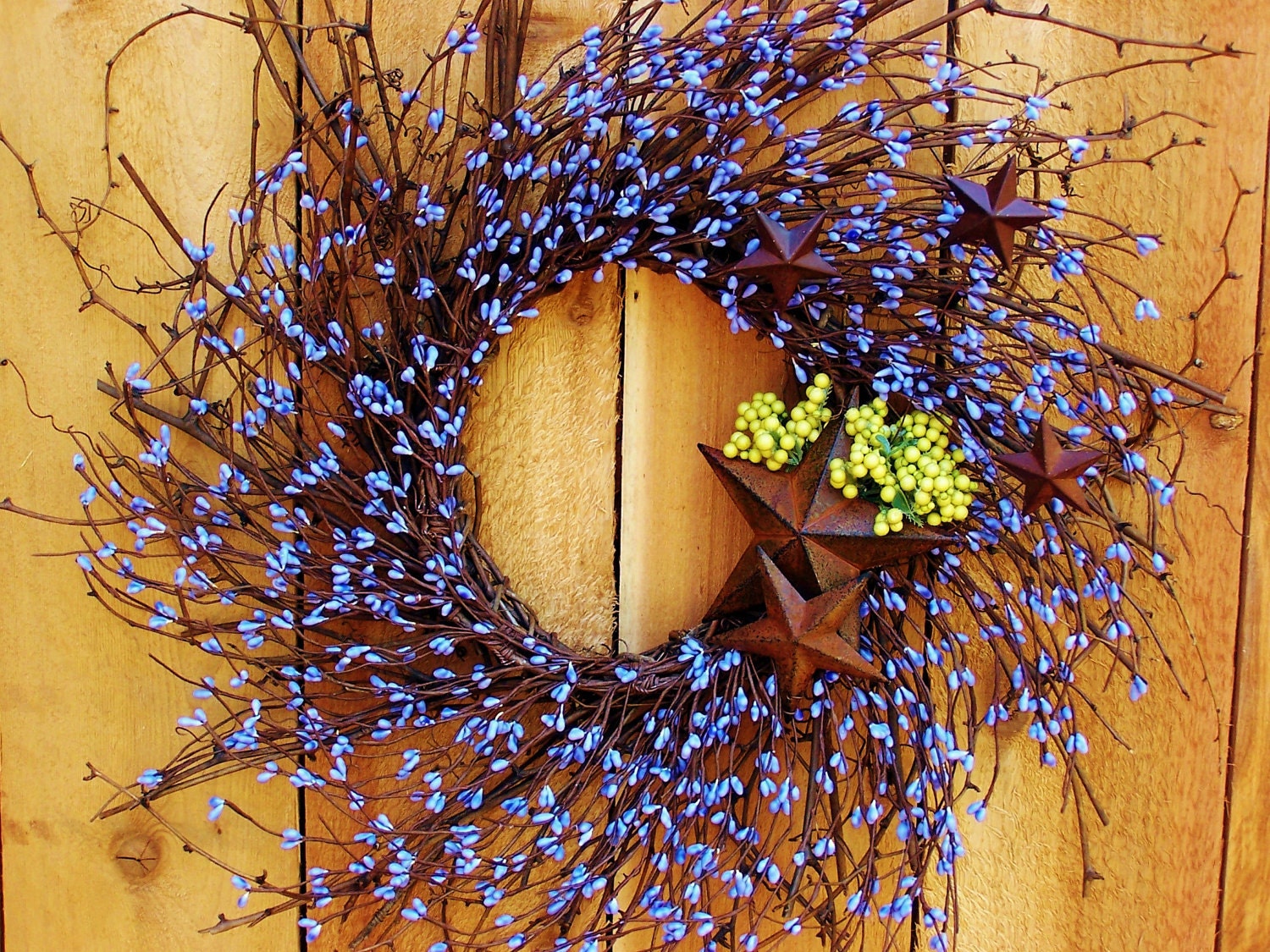 Spring/Summer Wreath-Spring Door Wreath-Front Door Wreath-LAVENDER RUSTY STAR  Berry Door Twig Wreath-Spring Decor-Primitives Country Decor
