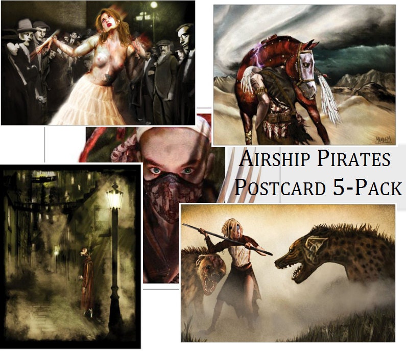 Airship Pirates POSTCARD 5-Pack (Abney Park) Steampunk/Fantasy Art by MANDEM