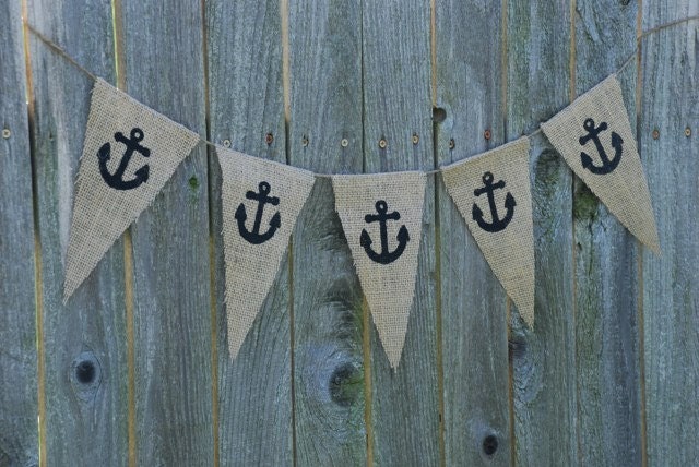 Burlap Banner- Nautical Anchors