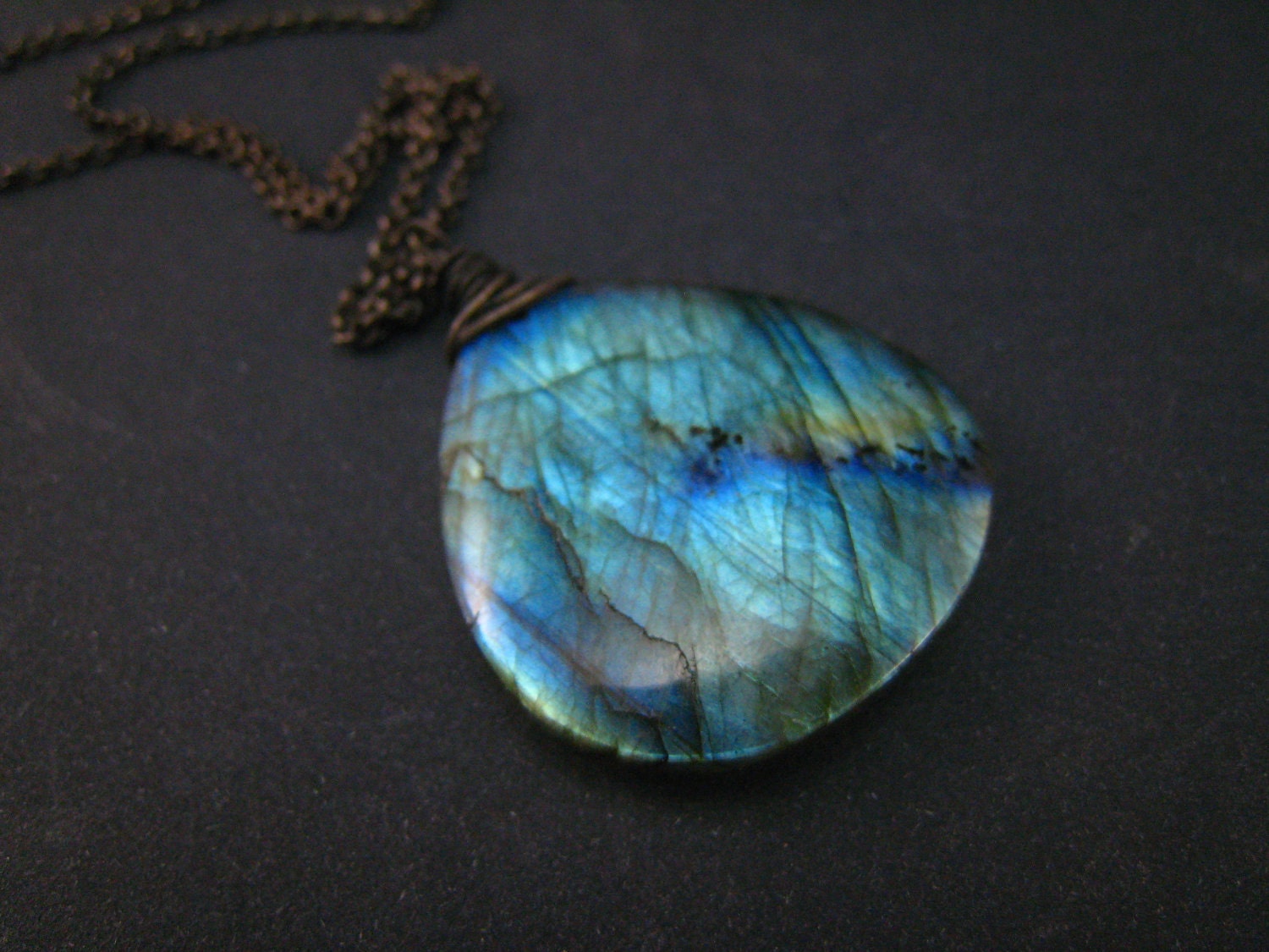 Labradorite Heart Pendant,oxidized sterling silver chain