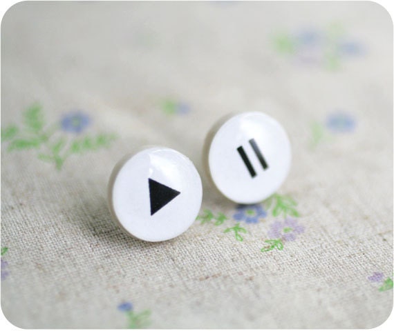 Play and Pause little earrings - musical gift - gift for her - valentines day - Free shipping