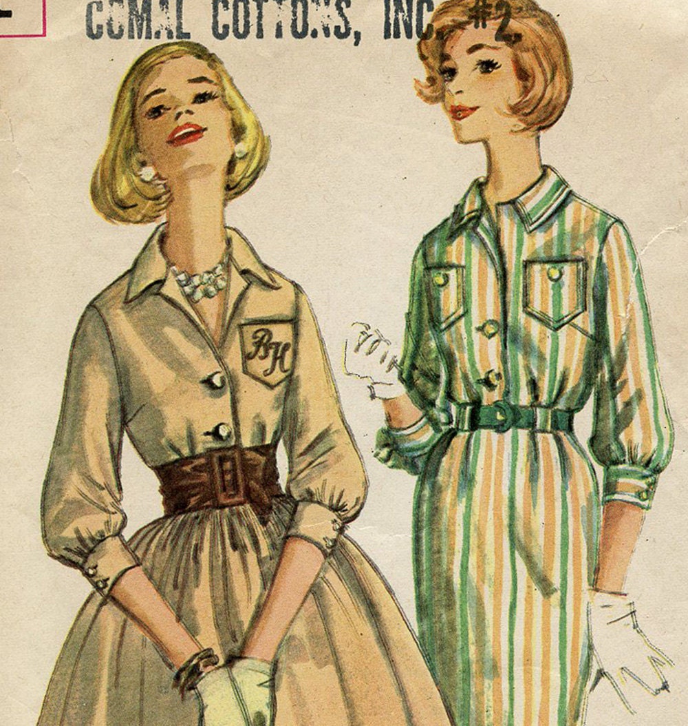 Vintage 1950s Sewing Pattern Simplicity Dress with Full or Straight Skirt - Complete