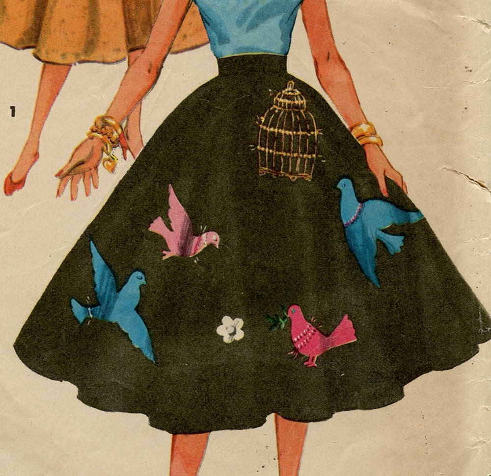 Vintage Simplicity Sewing Pattern 4884 Full Circle Skirt 1950s Complete With Transfers