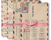 Digital Papers Air mail Vintage Postal Stamps Digital Collage Sheet Download Scrapbooking Supplies Set 471