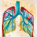 Lungs anatomy colorful, original watercolor painting 5x7