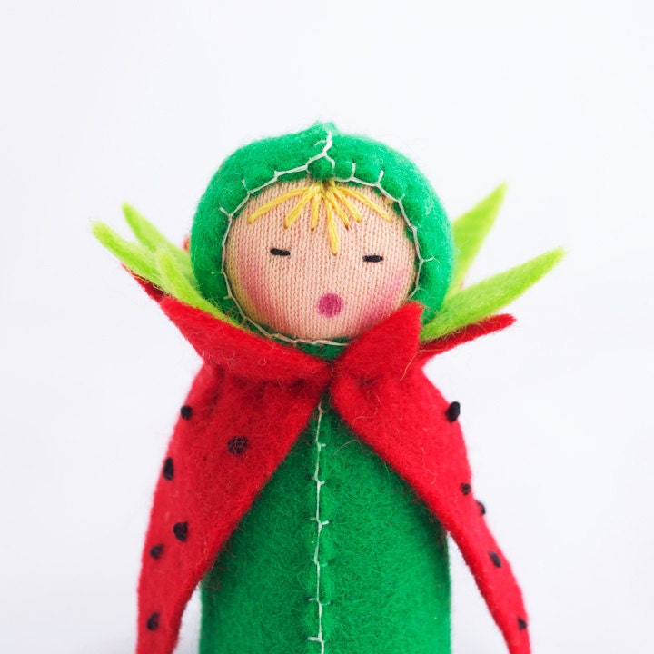 Watermelon Felt Doll - Miniature Red Green Summer Picnic Decor