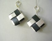 Black and White Origami Earrings- Lock Weave Iridescent Paper Jewelry