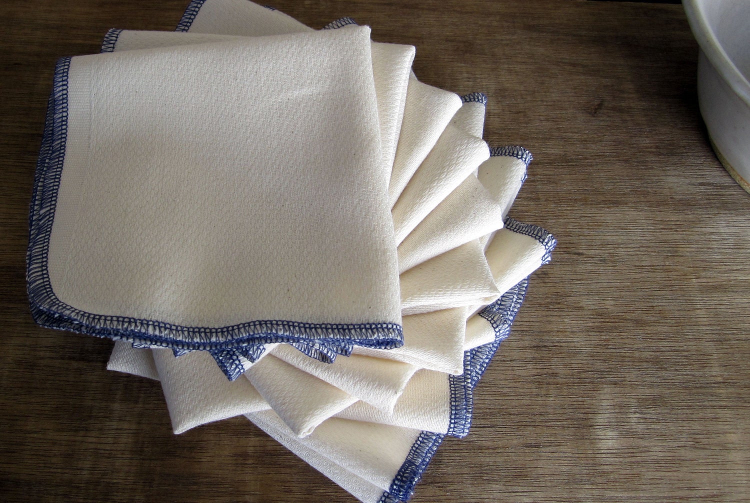 Reusable Organic Un paper Eco Friendly Towels with Purple Edges -- Birdseye Unbleached Cotton  -- Set of 18