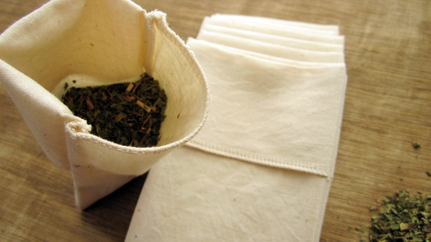 Reusable Organic Cotton Tea Bags Eco Friendly -- Organic Unbleached Muslin -- 3X4 Set of 5