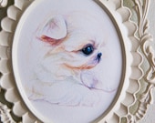 Cute Puppy Painting / Original Watercolor 'Buggy' in Ornate Shabby Chic Frame