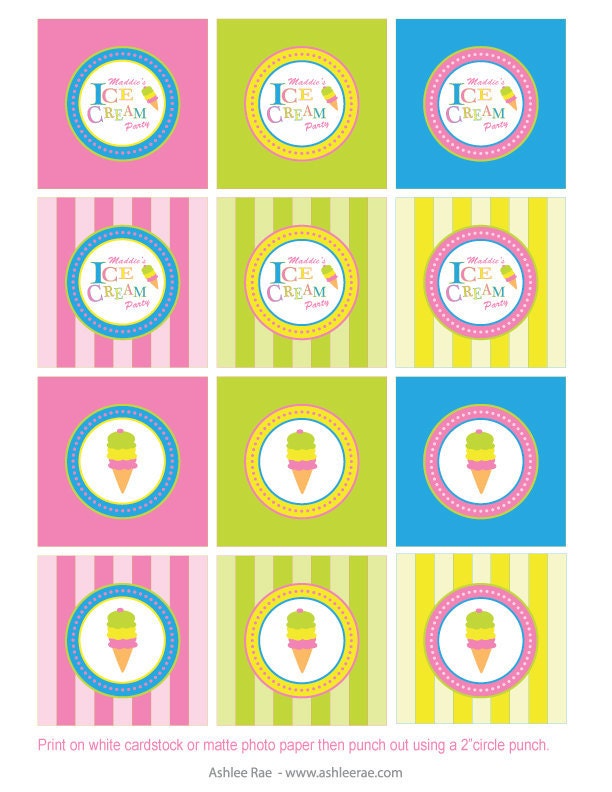 ICE-CREAM Parlor Party - Printable 2" Party CIRCLE - Personalized Il_170x135