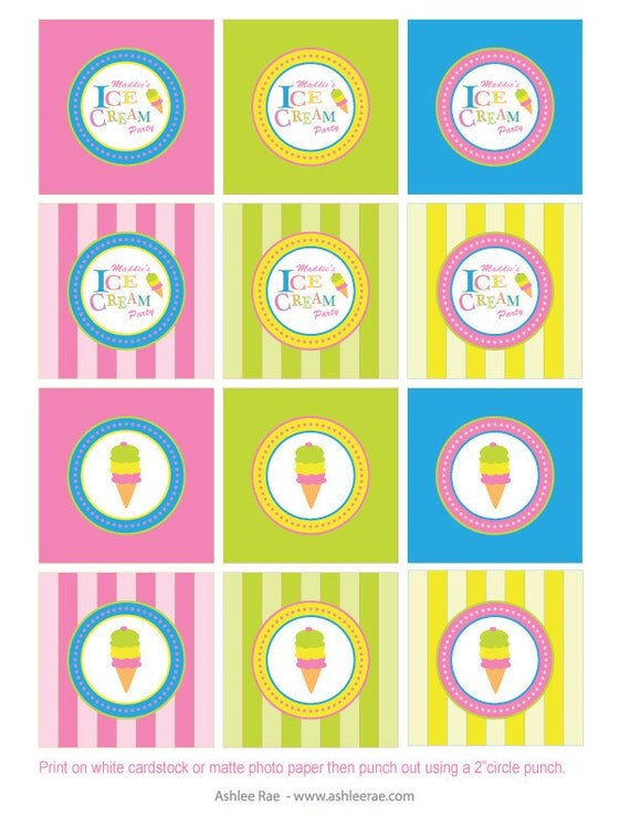 ICE-CREAM Parlor Party - Printable 2" Party CIRCLE - Personalized Il_570xn