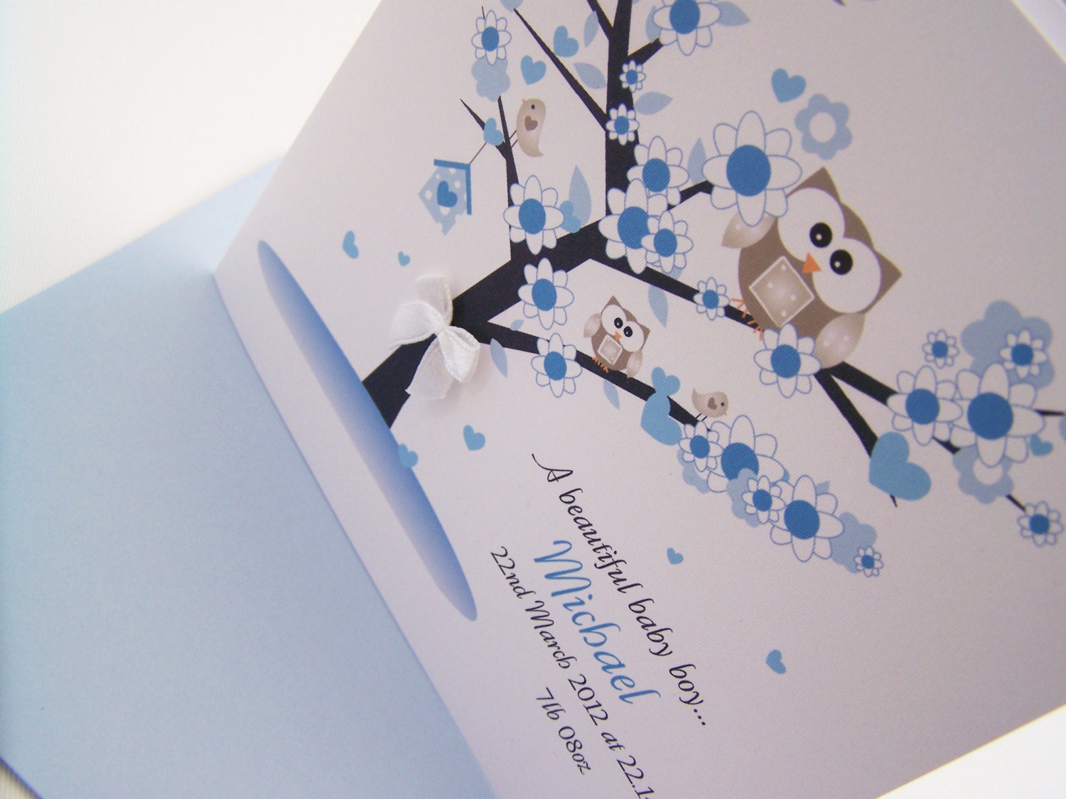 Really pretty hand made and personalised card for a new baby boy - matching framed print also available.