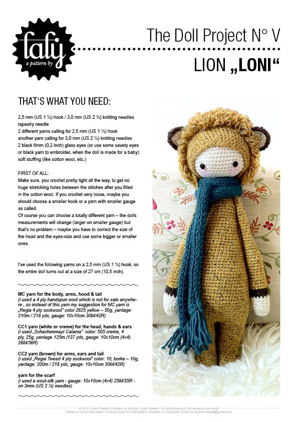 Crochet PATTERN Doll "LONI the lion" PDF