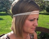 double strand braided headband - Leather- Metallic Pearl