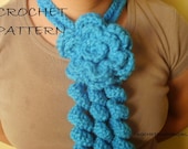 Crochet  flower scarf/scarflette with corkscrew fringes PATTERN PDF-FILE