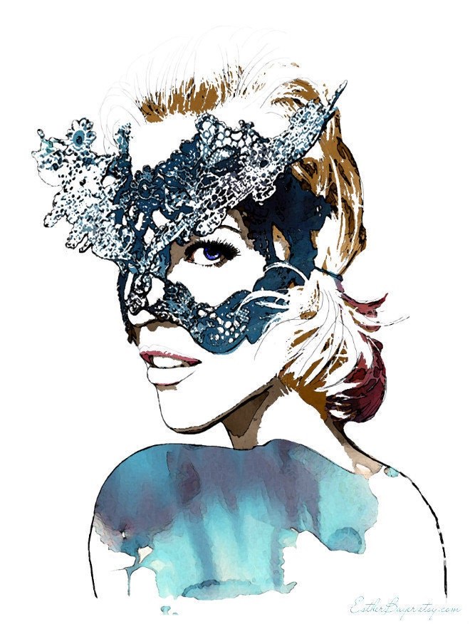 Masquerade - Watercolor Fashion Illustration Sketch Abstract Print