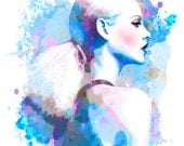Violet Blue Drops- Watercolor Fashion Illustration Abstract Print
