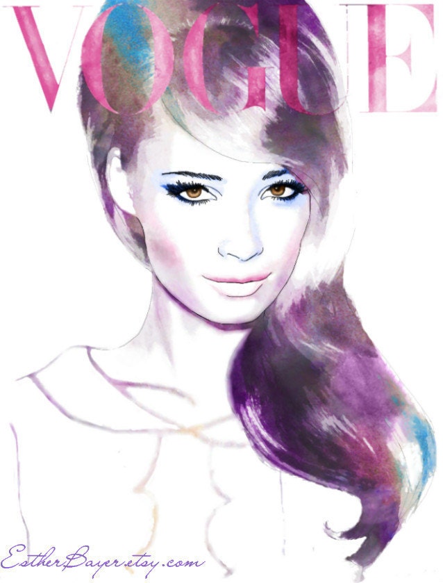 Reserved Listing 30 x 40 - Amethyst and Amber - Watercolor Fashion Illustration Fine Art Print