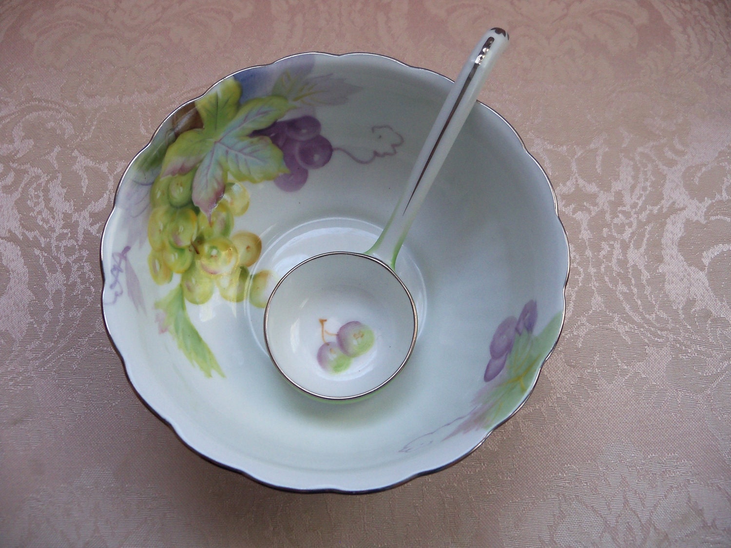 RESERVED FOR MELANIE Antique Noritake Bowl Ladle Hand Painted 1920's Noritake Grape Condiment Bowl with Matching Ladle