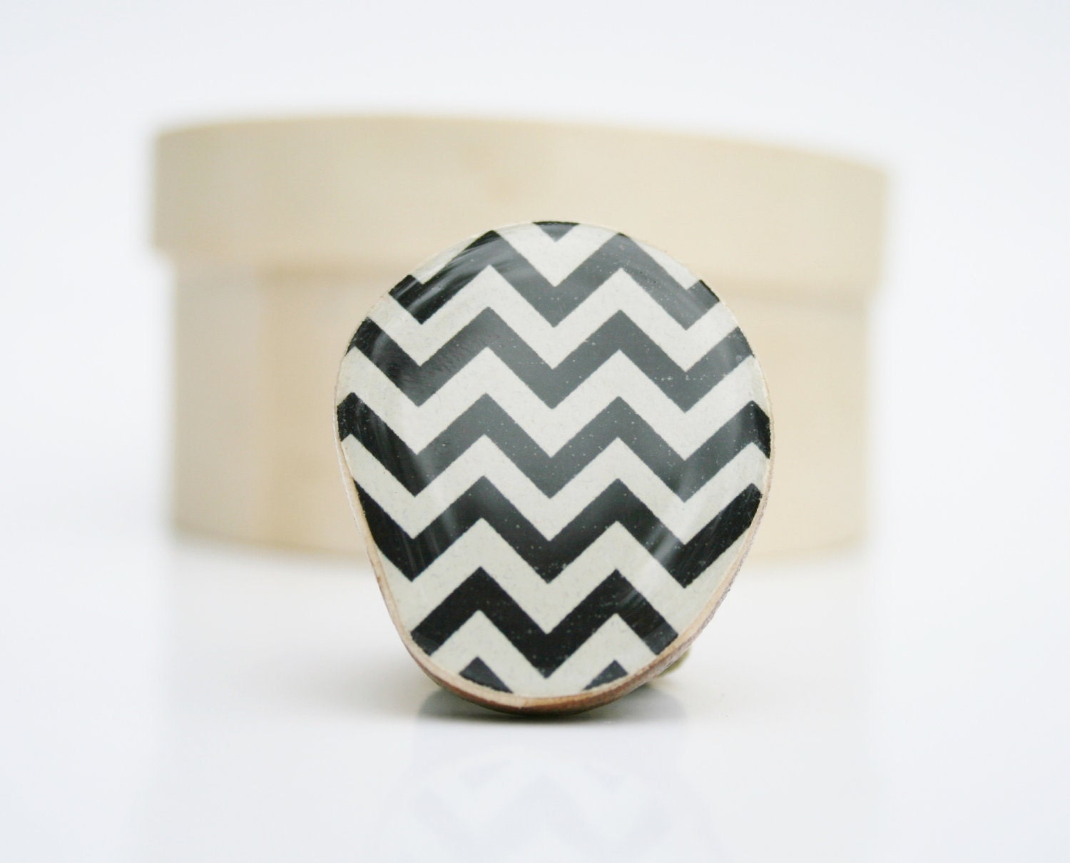Chevron Cocktail Ring black and white wood jewelry bridesmaid gift Starlight Woods wood ring Chevron jewelry eco friendly