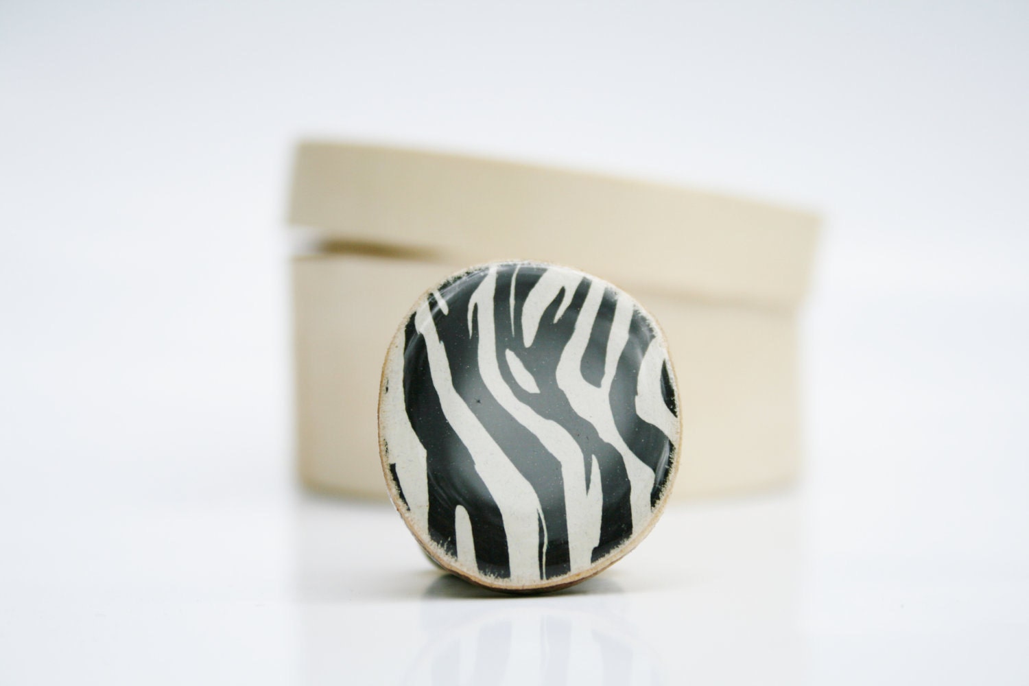 Cocktail Ring black and white zebra adjustable ring Unique ring Minimalist jewelry Chunky ring Zebra jewelry