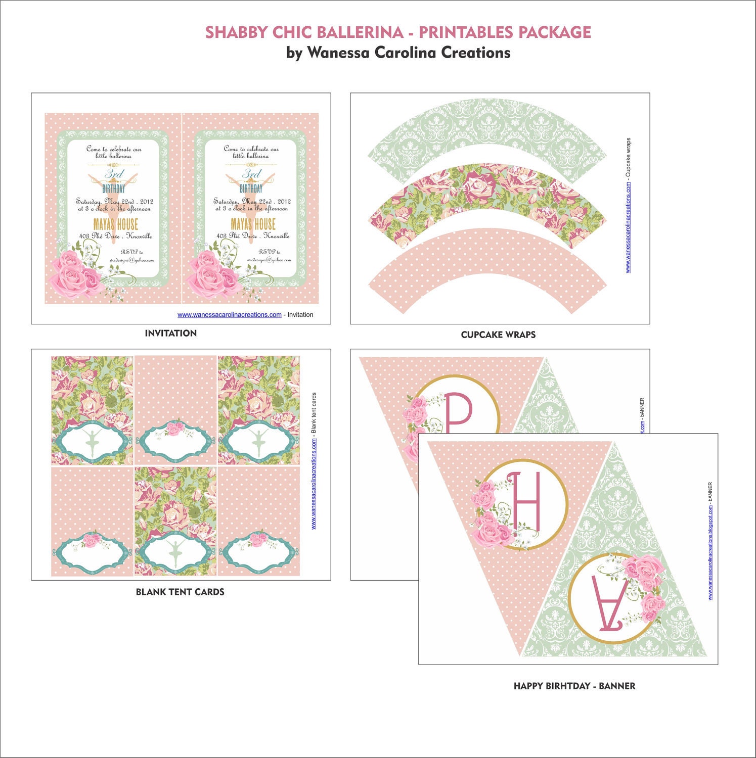 SHABBY CHIC BALLERINA Printables Package - Ballerina Party Printables - Ballerina Birthday Party - Girls Party Il_570xn