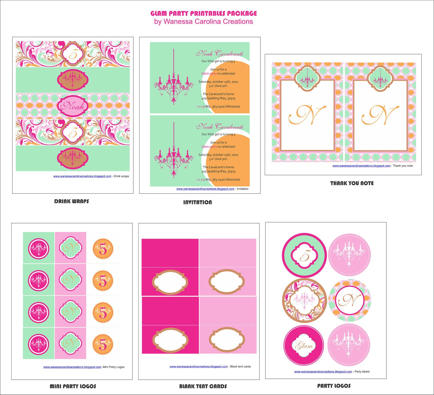 VINTAGE GLAM Birthday Party or Baby Shower - Retro Party Printables Package - Girls Party