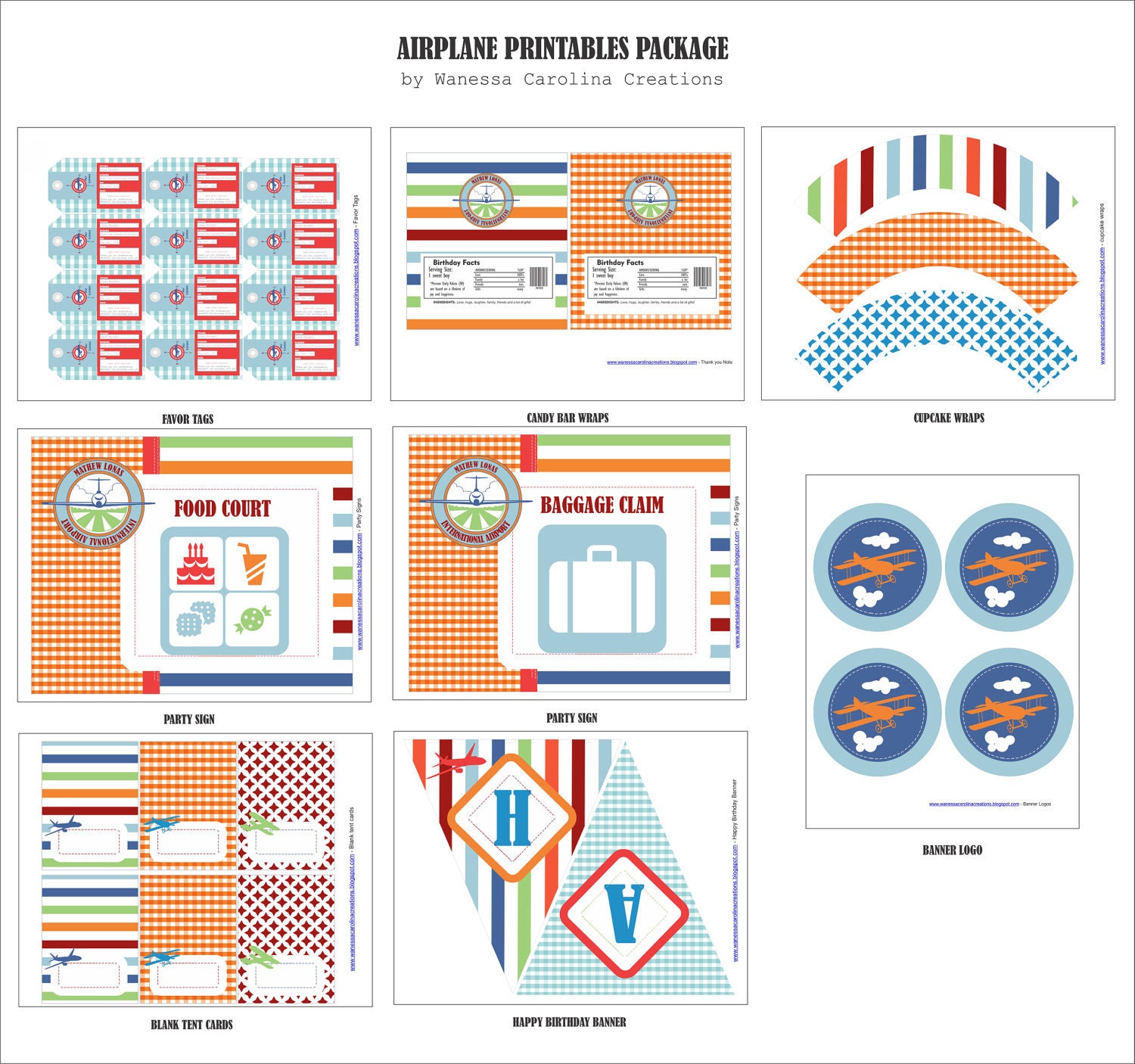 AIRPLANE PARTY Printables Package - Airplane Birthday Party / Baby Shower Printables - Airplane Customized Party Printables