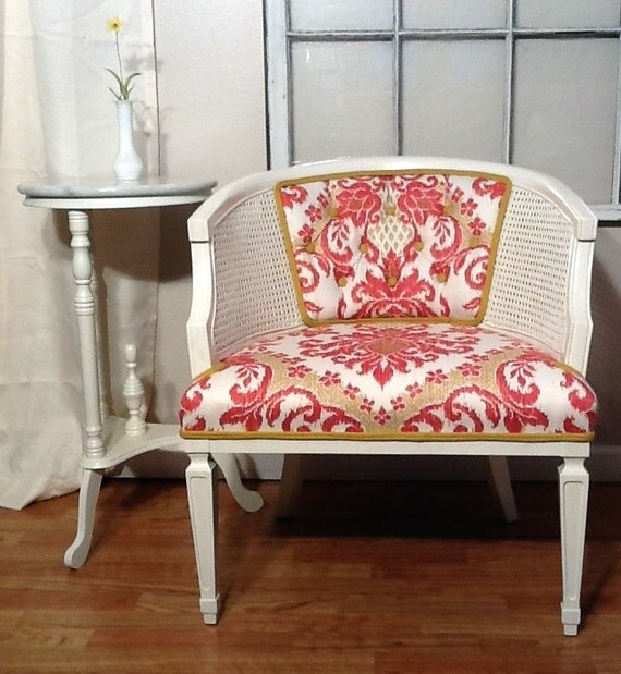 Dazzling Damask Cane French Chair Red Yellow Bedazzle shabby modern chic side accent