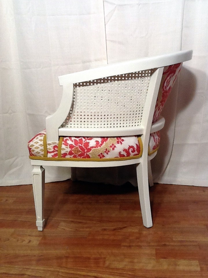 Dazzling Damask Cane French Chair Red Yellow Bedazzle shabby modern chic side accent