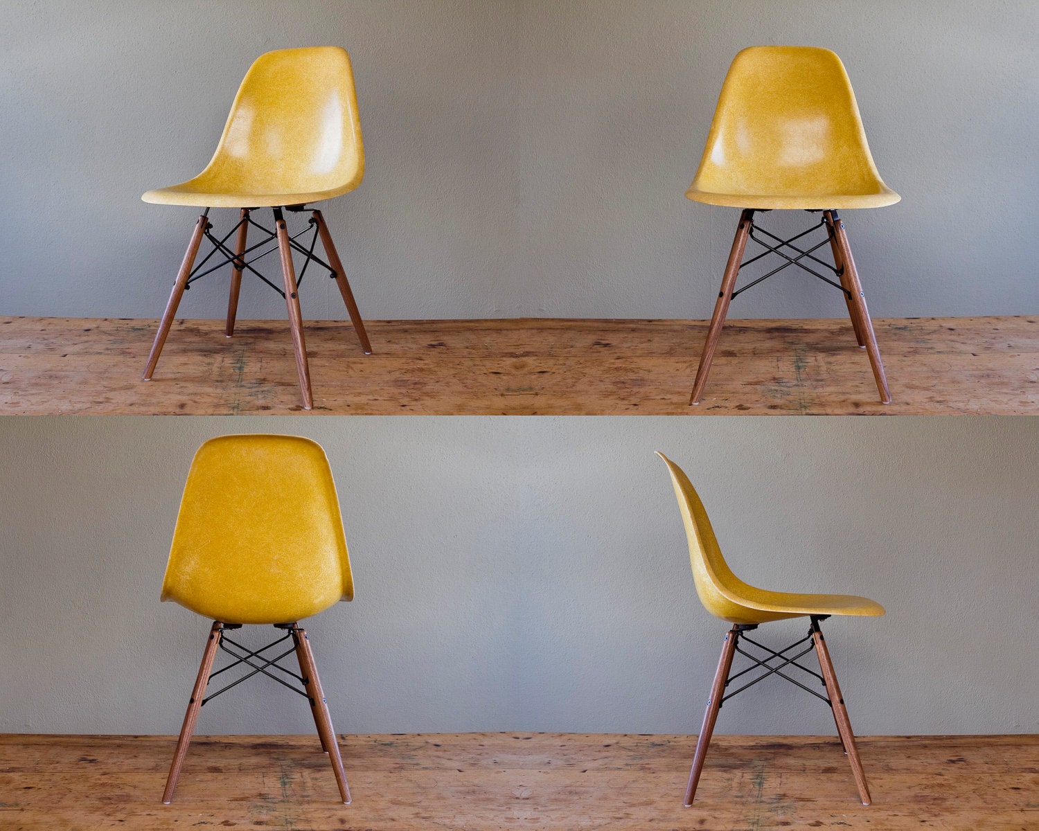 Vintage Sunshine Yellow Eames DSW for Herman Miller Dowel Leg Side Chair