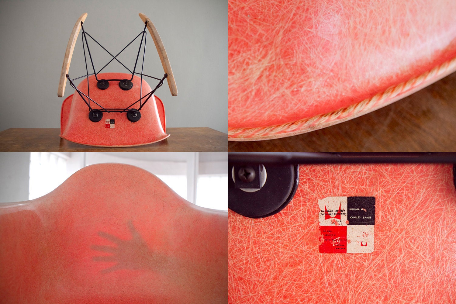 RESERVED Eames Zenith Rope Edge Rocker RAR in Salmon Fiberglass for Herman Miller Arm Chair