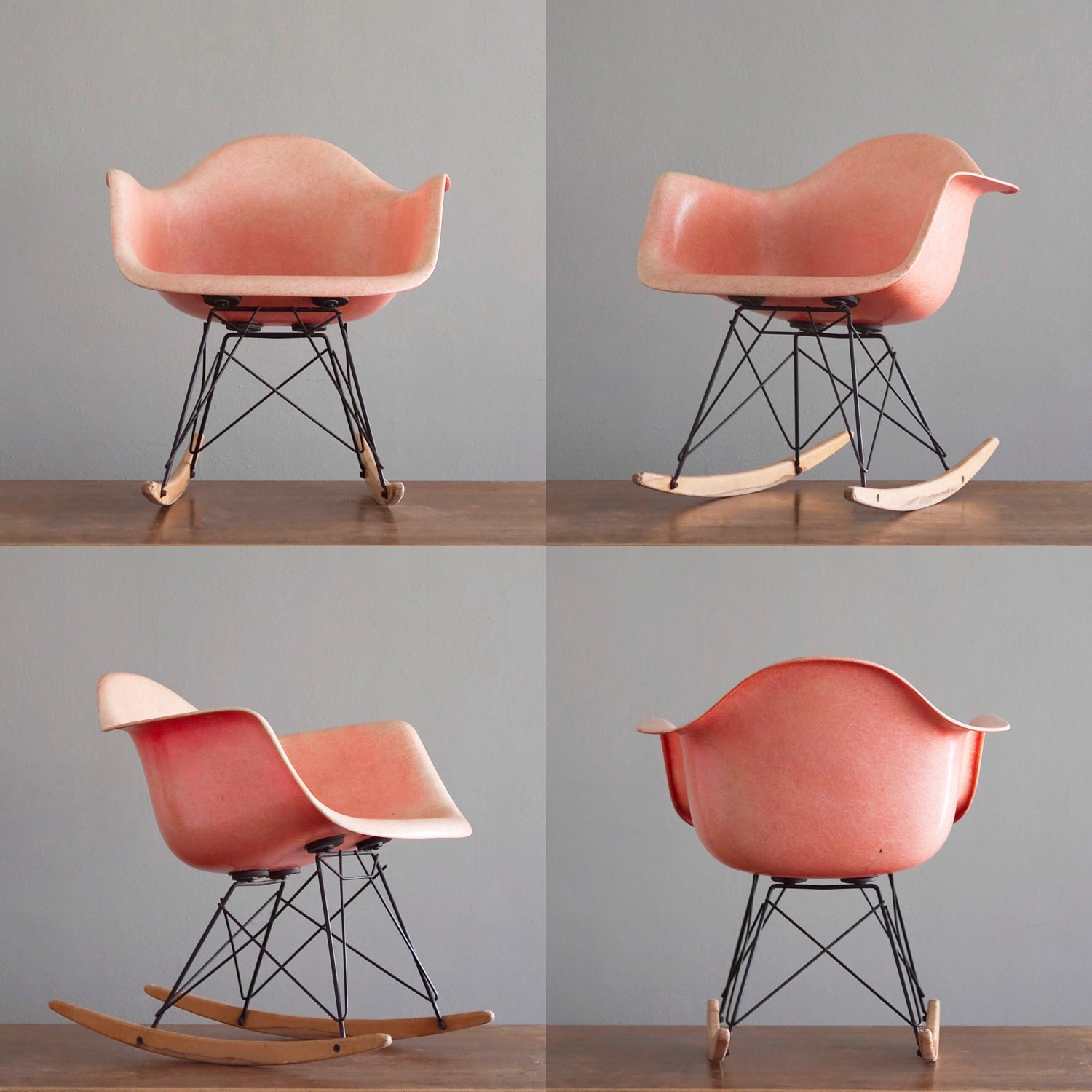 RESERVED Eames Zenith Rope Edge Rocker RAR in Salmon Fiberglass for Herman Miller Arm Chair