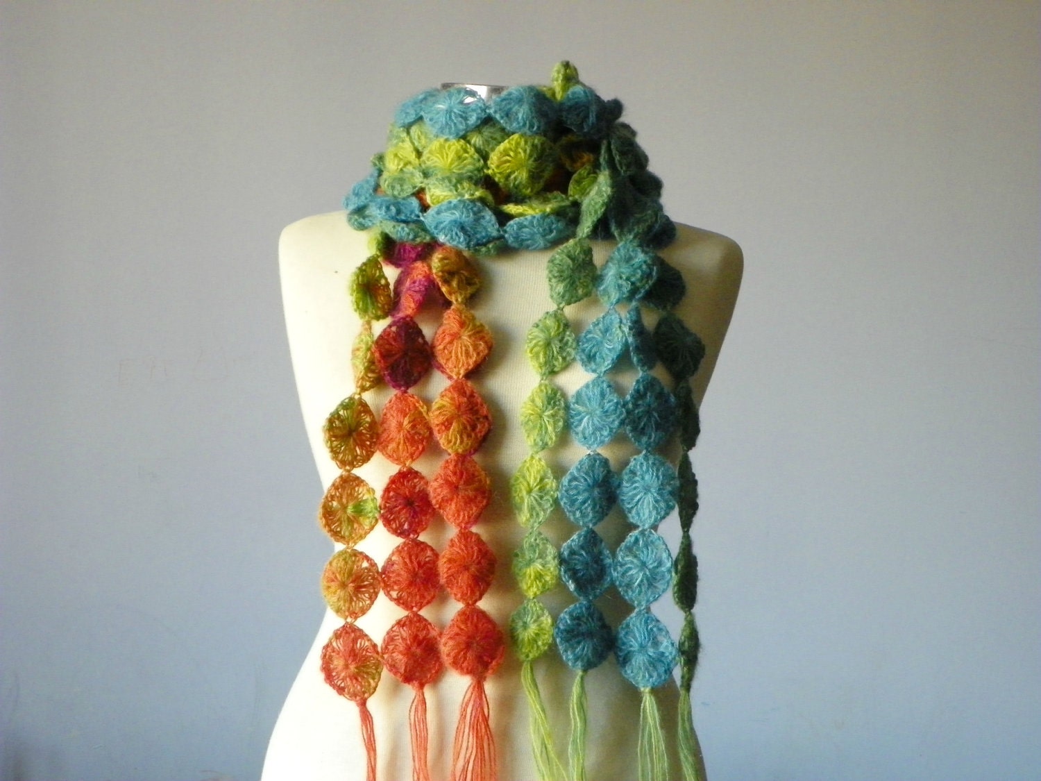 Crochet scarf soft mohair yarn, handmade chunky neckwarmer, winter women accessories, long scarf fall fashion