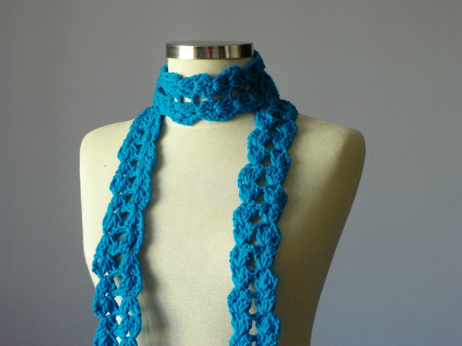 Crochet scarf soft Cobalt Blue, handmade neckwarmer, winter, fall autumn fashion women accessories, Valentine's day gift