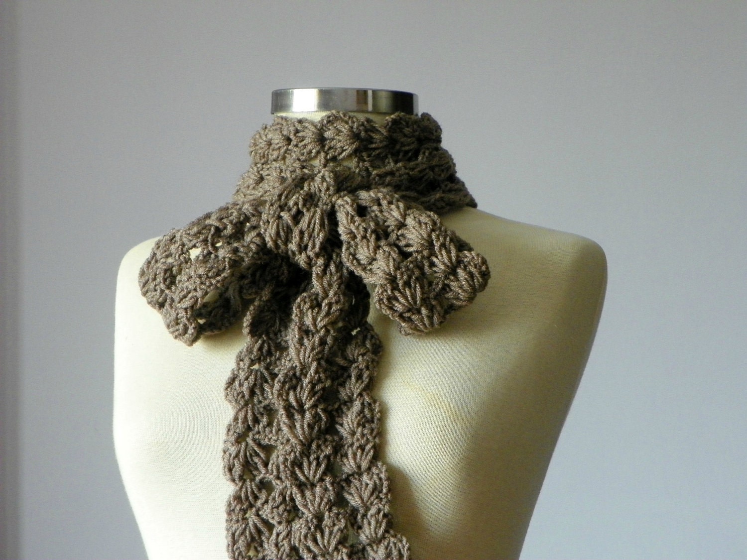Crochet scarf soft light brown melange wool yarn- handmade neckwarmer autumn - winter women accessories, fall - winter fashion